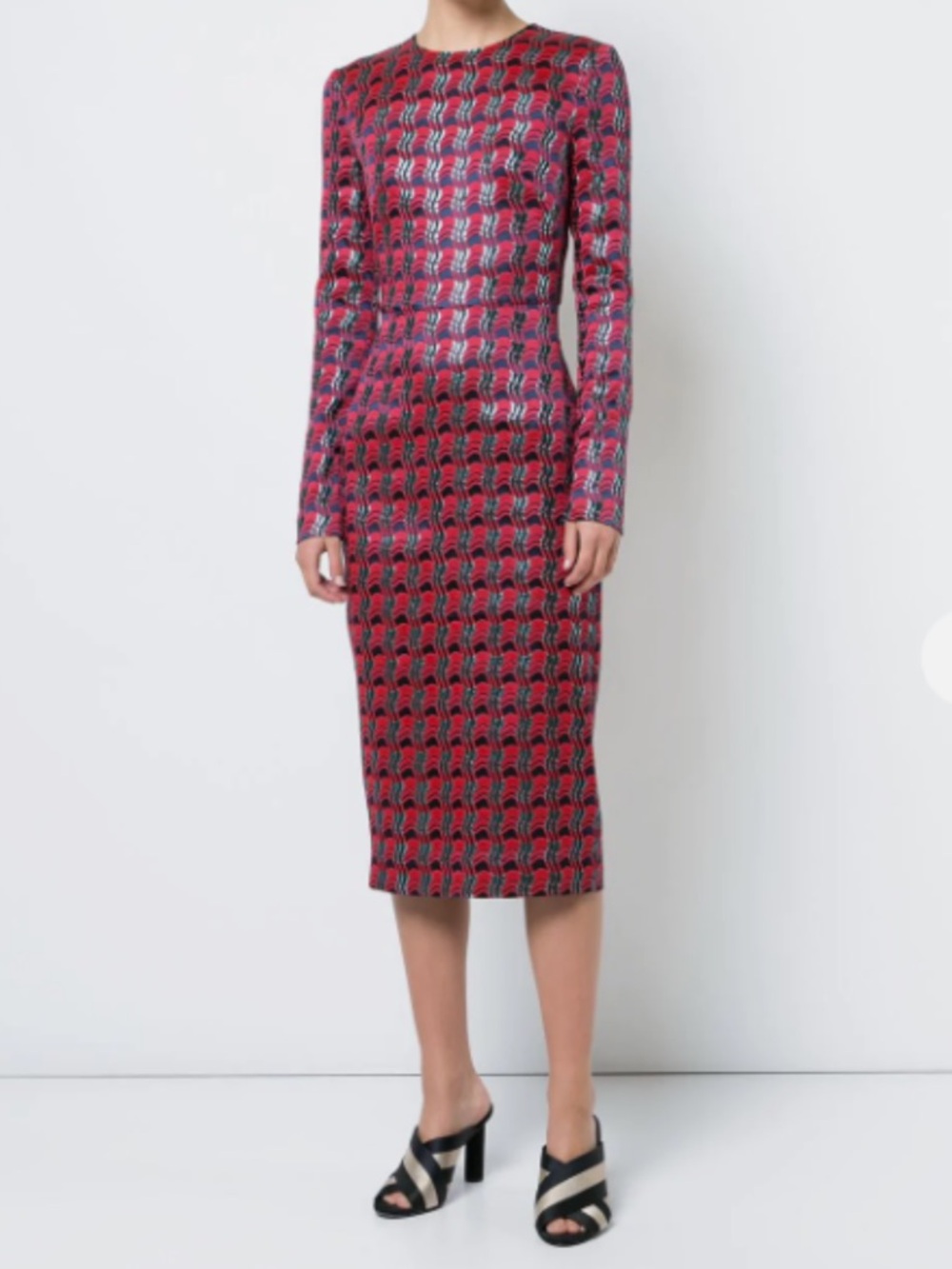 Diane Von Furstenberg bodycon patterned long sleeve dress bold colors metallic